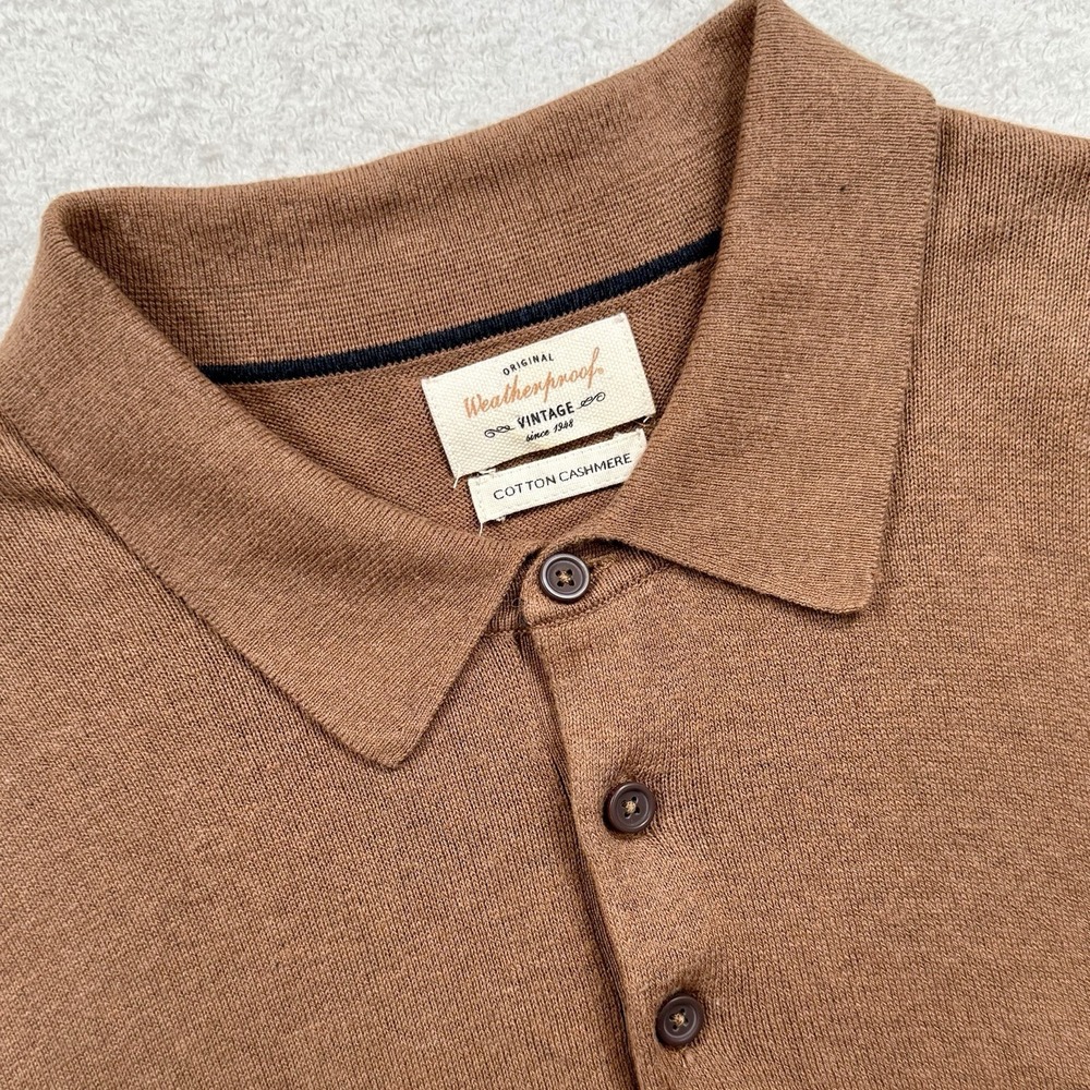 Weatherproof Vintage Cotton Cashmere Polo Sweater Men's Medium Brown Long Sleeve - Picture 2 of 7